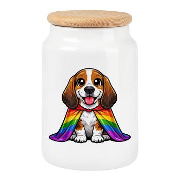 Basset Hound Pride Dog Rainbow Cloak LGBTQ - Cookie Jar with Wooden Lid - white - Front