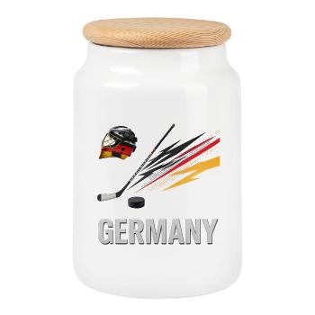 Deutschland Eishockey Kraft - Cookie Jar with Wooden Lid - white - Front