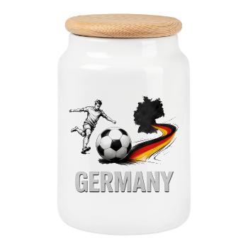 Germany Kick Football Flag Art - Cookie Jar with Wooden Lid - white - Front