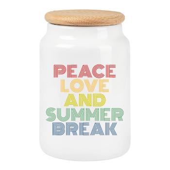 Peace Love Summer Break - Cookie Jar with Wooden Lid - white - Front