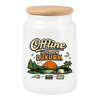 Offline ist der neue Luxus - Keksdose mit Holzdeckel - Weiß - Vorne