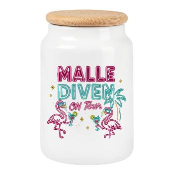 Malle Divas On Tour Women's Flamingo Mallorca Party - Cookie Jar with Wooden Lid - white - Front