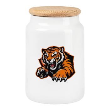 Wilder Tiger im Cartoon-Stil - Keksdose mit Holzdeckel - Weiß - Vorne