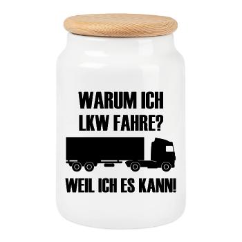 Warum ich LKW Fahre weil ich es kann LKW-Fahrer - Keksdose mit Holzdeckel - Weiß - Vorne