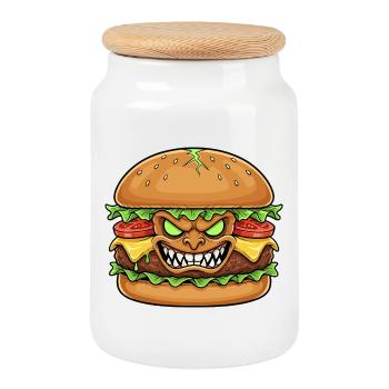 Grimmiger Burgerdämon Cartoon - Keksdose mit Holzdeckel - Weiß - Vorne
