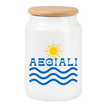 Aegiali Sonne und Wellen - Keksdose mit Holzdeckel - Weiß - Vorne