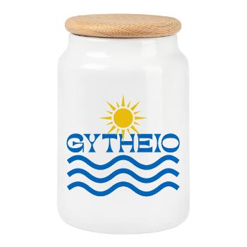 Gytheio Soleil et Vagues - Boîte à biscuits avec couvercle en bois - blanc - Devant