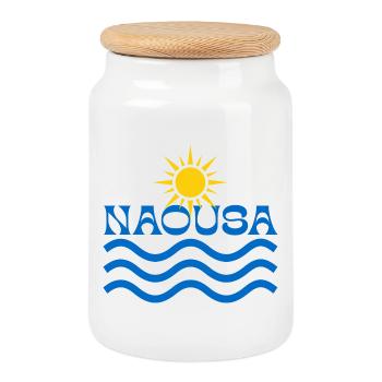 Naousa Sun Waves Logo - Cookie Jar with Wooden Lid - white - Front