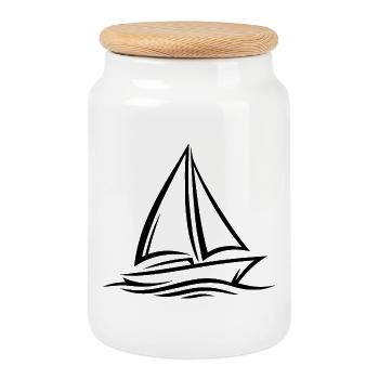Voilier - Boîte à biscuits avec couvercle en bois - blanc - Devant