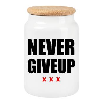Never Give Up Black/Red - Cookie Jar with Wooden Lid - white - Front
