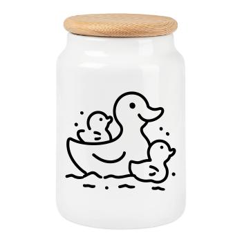 Duck Family - Cookie Jar with Wooden Lid - white - Front