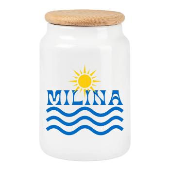 Milina Soleil et Vagues - Boîte à biscuits avec couvercle en bois - blanc - Devant