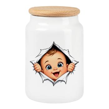 Femme enceinte regardant le bébé – femme enceinte drôle - Boîte à biscuits avec couvercle en bois - blanc - Devant