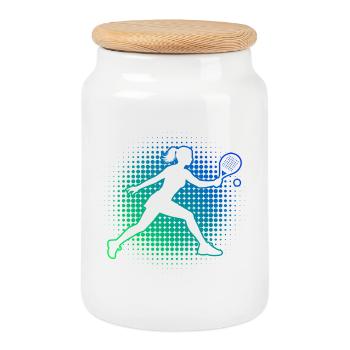 Idée cadeau d’équipement de padel pour les fans de ballons de padel - Boîte à biscuits avec couvercle en bois - blanc - Devant