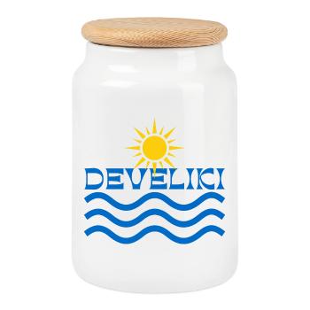 Develiki Sunrise Waves Emblem - Cookie Jar with Wooden Lid - white - Front