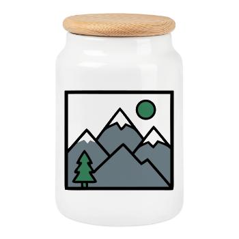 Mountains Forest Hiking Camping Friends of Nature - Cookie Jar with Wooden Lid - white - Front