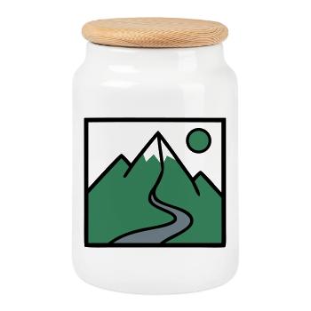 Mountain Landscape Hiking Hiking Mountaineers - Cookie Jar with Wooden Lid - white - Front