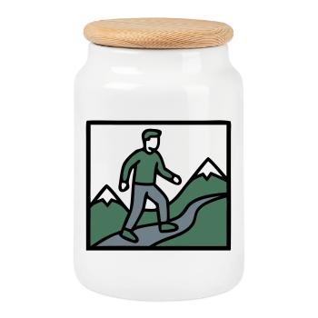 Hikers Mountains Mountaineering Hiking Hiking Group - Cookie Jar with Wooden Lid - white - Front