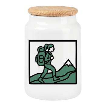 Wanderin Rucksack Berge Wandern Frauen Wanderlust - Keksdose mit Holzdeckel - Weiß - Vorne