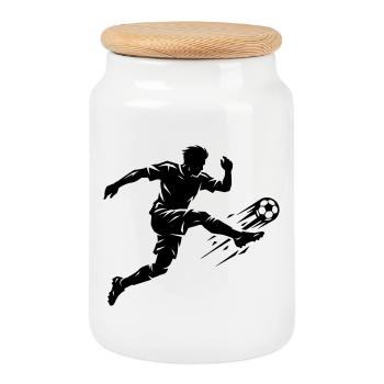 Fussballer Silhouette Fussball - Keksdose mit Holzdeckel - Weiß - Vorne