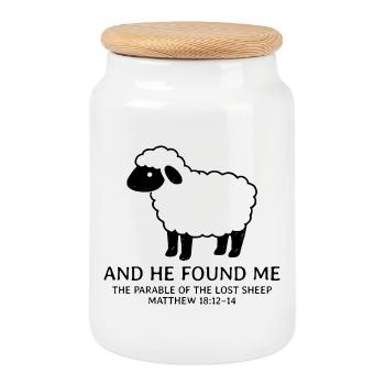 Et il m’a trouvé la parabole de la brebis perdue, Matthieu - Boîte à biscuits avec couvercle en bois - blanc - Devant