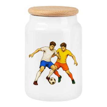 Combat de football pour le ballon - Boîte à biscuits avec couvercle en bois - blanc - Devant