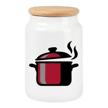 Kochtopf Kochen Küchenchef Restaurant Logo - Keksdose mit Holzdeckel - Weiß - Vorne