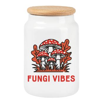 Toadstool Fungi Vibes Saying Mushrooms Autumn Forest - Cookie Jar with Wooden Lid - white - Front