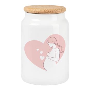 Pregnant Woman in Pink Heart Silhouette - Keksdose mit Holzdeckel - Weiß - Vorne