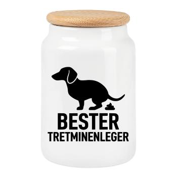 Bester Tretminenleger Dackel - Keksdose mit Holzdeckel - Weiß - Vorne