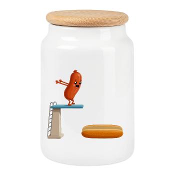 Hot Dog, Sausages, BBQ, Grilling, Griller - Cookie Jar with Wooden Lid - white - Front