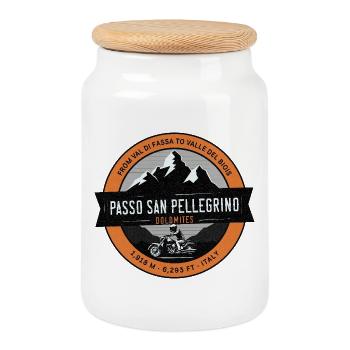 Passo San Pellegrino Dolomites Motorcycle t-shirt  - Boîte à biscuits avec couvercle en bois - blanc - Devant