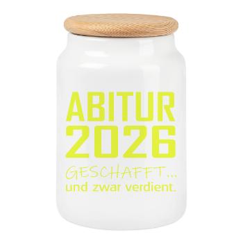 Abitur 2026 geschafft - Keksdose mit Holzdeckel - Weiß - Vorne