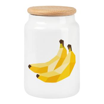 Geometric Bananas – Modern Fruit Motif - Cookie Jar with Wooden Lid - white - Front
