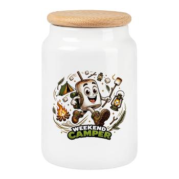 Camper Guimauve Chamallow Week-end Aventurier - Boîte à biscuits avec couvercle en bois - blanc - Devant