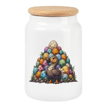 La colline colorée des œufs de dodo - Boîte à biscuits avec couvercle en bois - blanc - Devant