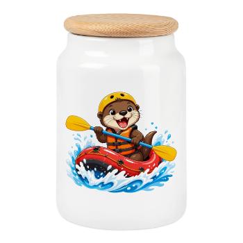 Aventure en kayak de la Petite Loutre - Boîte à biscuits avec couvercle en bois - blanc - Devant