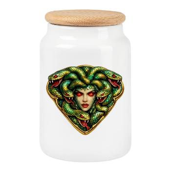 Medusa-Schlangenkopf - Keksdose mit Holzdeckel - Weiß - Vorne