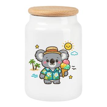 Koala im Hawaii-Hemd mit Eiscreme - Keksdose mit Holzdeckel - Weiß - Vorne