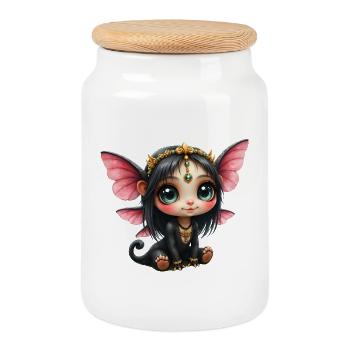 Fée papillon Chibi avec des bijoux - Boîte à biscuits avec couvercle en bois - blanc - Devant