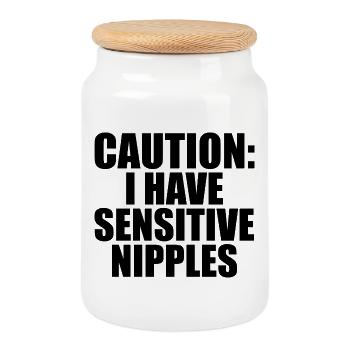 Be careful, I have sensitive nipples! Lusti - Cookie Jar with Wooden Lid - white - Front