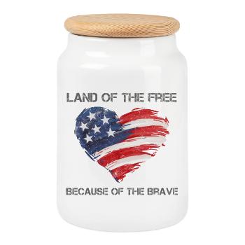 USA Herz - Land of the Free because of the Brave - Keksdose mit Holzdeckel - Weiß - Vorne