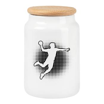 Geschenkidee für den Handballspieler mit Ballsport - Keksdose mit Holzdeckel - Weiß - Vorne