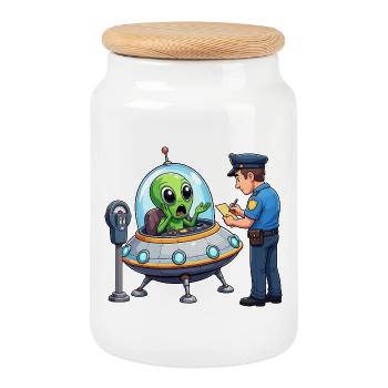 Extraterrestre dans la scène bureaucratique des OVNIs - Boîte à biscuits avec couvercle en bois - blanc - Devant