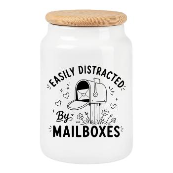Easily Distracted By Mailboxes - Post Postman - Cookie Jar with Wooden Lid - white - Front