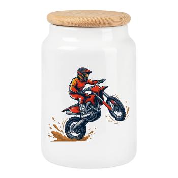 Pilote de motocross dans le vortex de poussière - Boîte à biscuits avec couvercle en bois - blanc - Devant