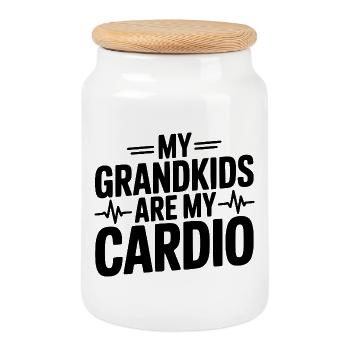 Mes petits-enfants sont mon cardio - Boîte à biscuits avec couvercle en bois - blanc - Devant