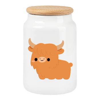 Highland Cow - Cookie Jar with Wooden Lid - white - Front