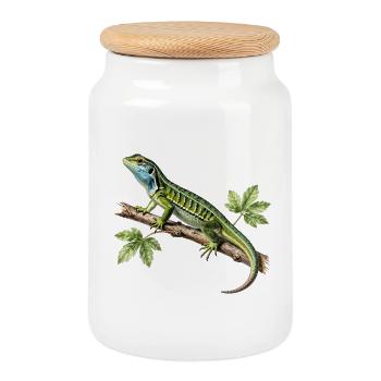 Green Lizard – Vintage-Naturwissenschaftsillustration - Keksdose mit Holzdeckel - Weiß - Vorne