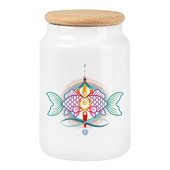 Ornament Fish | Colorful sea art - Cookie Jar with Wooden Lid - white - Front
